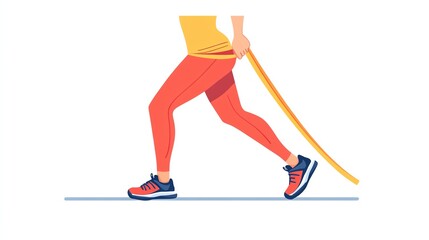 Fototapeta premium a 2D cartoon illustration of a person using a foam roller to stretch muscles, relaxed and focused, white background--ar 16:9