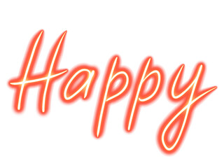 Happy written in orange neon style isolated on transparent background