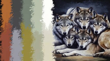 Abstract wolf pack artwork with vibrant acrylic-inspired palette