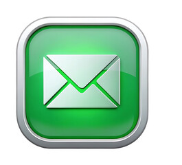 green mail icon button isolated on transparent background