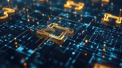 Futuristic digital currency network with illuminated dollar symbols and glowing connections in a high-tech financial landscape