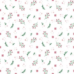 Seamless Botanical Floral Pattern – Hand-Drawn Spring Leaves and Flowers in Soft Pastel Colors