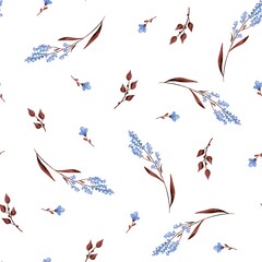 Meadow-Inspired Lavender Illustration – Seamless Floral Pattern with Leaves and Branches
