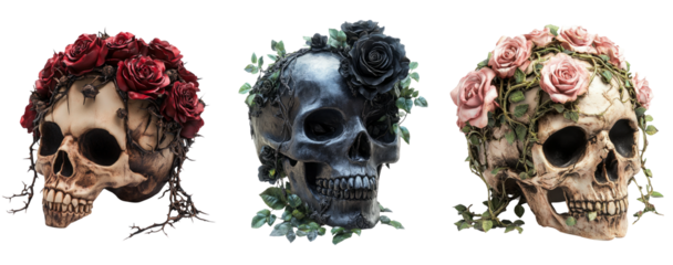 Artistic Skull Designs with Flowers and Vines