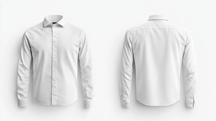 Elegant and Crisp White Long Sleeve Shirt on a Minimal Background Showcasing Front and Back Views for Fashion and Apparel Marketing Use