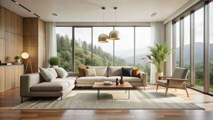 Modern Minimalist Living Room Interior Design Featuring Neutral Tones, Clean Lines, Stylish Furniture, Natural Lighting, and Spacious Layout for Contemporary Home Aesthetics