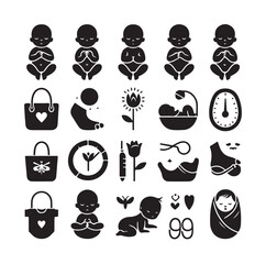 Newborn baby black set silhouette vector illustration