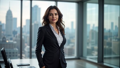Fototapeta premium Professional Woman in Office, Symbol of Empowerment and Achievement