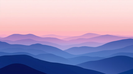 青と紫の層が重なる静寂な山々の風景