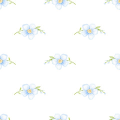 spring flowers. Watercolor seamless pattern on white background for textile and wrapping paper. Cute spring illustration in pastel colors for Easter