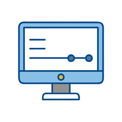 Good icon. Computer monitor icon, blue color, simple design, data visualization concept, copy space