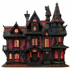Fototapeta premium Spooky haunted house glowing on white background