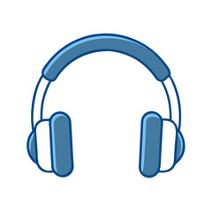 Good icon. Headphones icon, blue color, simple design, audio listening concept, copy space