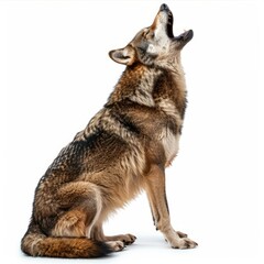 Fototapeta premium Sitting iberian wolf howling on white background