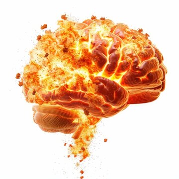 Human brain exploding on white background representing mental health issues