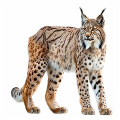 Obraz premium Eurasian lynx standing on white background