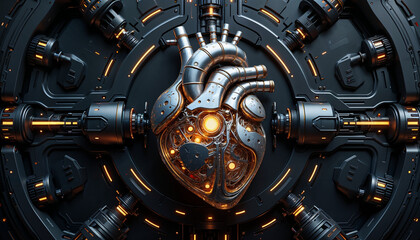 Fototapeta premium close up of an mechanic heart Generative AI