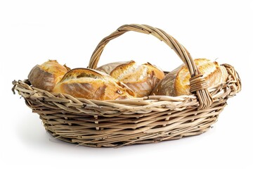 Vine bread basket with white background Pieces of bread in box Vines side view
