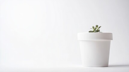 Fototapeta premium Empty plastic flower pot stands against a white background, creating a clean and minimalistic look. The empty plastic flower pot is perfect for display or planting purposes, with ample copy space.