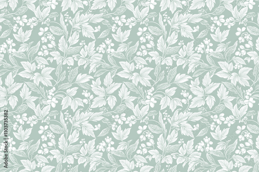 Poster toile pattern tapestry. arts and crafts. monochrome botanical pattern background. created with gener