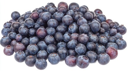 Fresh and ripe blueberries arranged on a clean white background, creating an appealing composition of assorted blueberries perfect for various design needs with copy space.