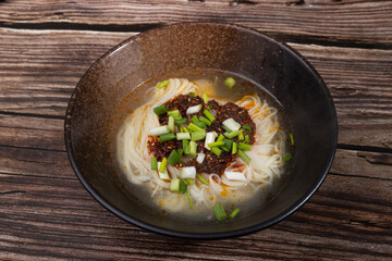 Vegetarian noodles in a China bowl