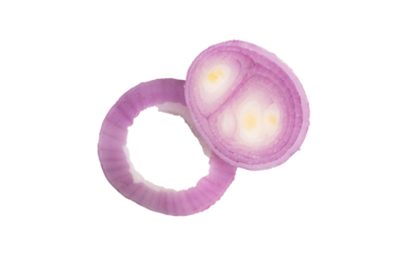 raw red onion rings cut closely isolated in top view