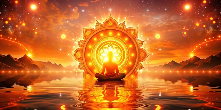 Night Photography of a Spiritual Meditative Scene with Svadhisthana Sacral Chakra Animation in Orange, Creating a Serene and Tranquil Atmosphere for Inner Peace and Reflection