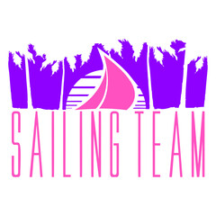 Sailing Team Ship Sun Palm Trees Sunset Sunrise Design Lover Art Vector Illustration Card T-Shirt Poster Sticker Graphic Print Decorative Drawing Isolated Logo Decoration Symbol Creative Cool Style