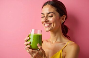 person with glass of smoothie 