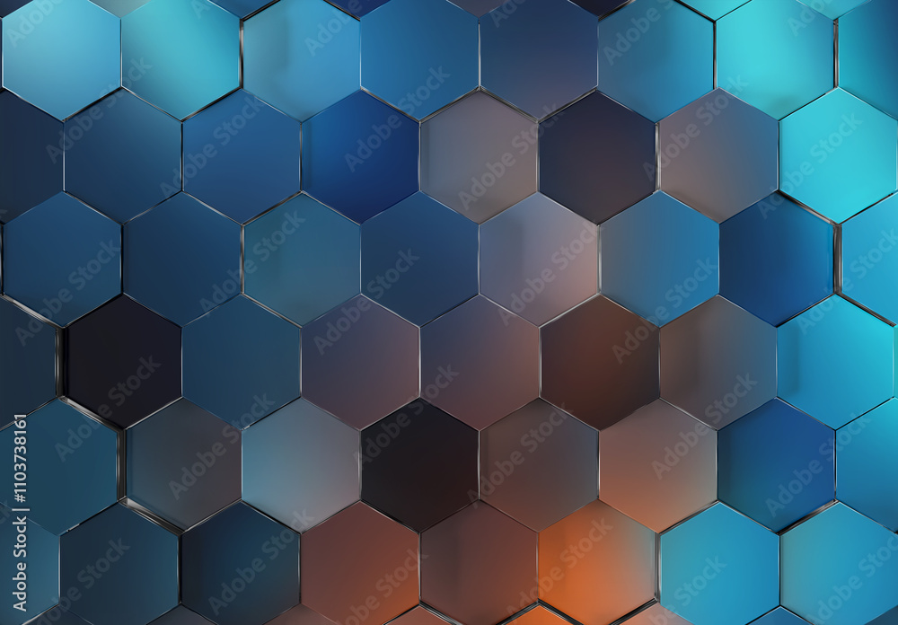 Poster black and blue glossy hexagons background pattern. abstract hexagonal colorful texture. 3d rendering