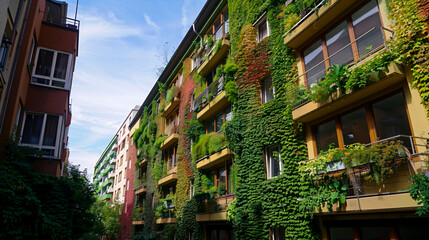 Fototapeta premium Vertical garden on the wall of an apartment block in Berlin.