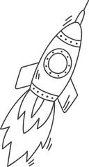 A rocket is flying through space with a black and white background