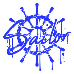 Sailor Ship Steering Wheel Graffiti Drops Sailing Design Lover Art Vector Illustration Card T-Shirt Poster Sticker Graphic Print Decorative Drawing Isolated Logo Decoration Symbol Creative Cool Style