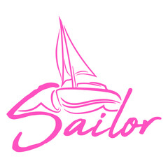 Sailor Text Logo Sail Crew Fun Ship Boat Symbol Design Lover Art Vector Illustration Card T-Shirt Poster Sticker Graphic Print Decorative Drawing Isolated Logo Decoration Symbol Creative Cool Style