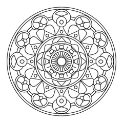 Easy Mandala Black and White Circle Outline - Mandala Coloring Pages for Adults and Kids - Simple Mandalas Artwork Vector.