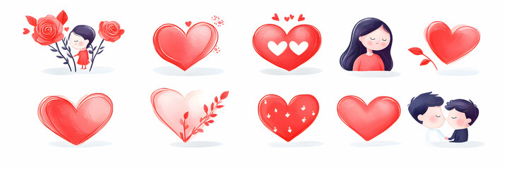 Charming Watercolor Hearts & Romantic Couples Illustration for Valentine's Day