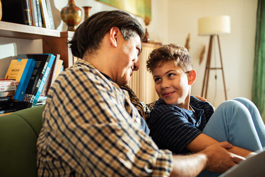 Father and son bonding moment at home