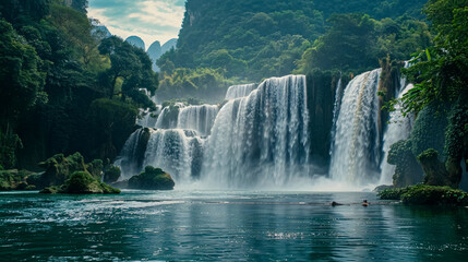 Fototapeta premium Background of tropical falls in Vietnam and China.