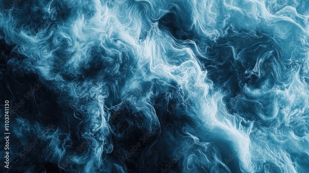 Aufkleber Fluid abstract background showcasing dynamic light and dark blue waves intertwining in a smoky texture, creating a serene and captivating atmosphere.