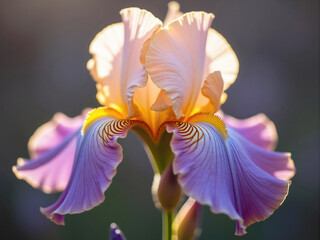 Close up of bearded iris flower blooming in the garden