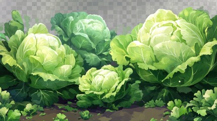 Lush green Chinese cabbage heads with vibrant leaves, set against a subtle transparent background, showcasing their fresh and healthy appearance.