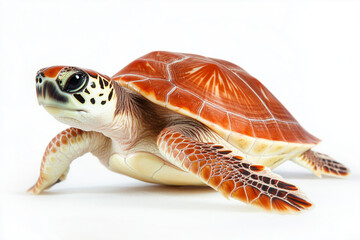 Fototapeta premium Selective focus sea turtle isolated on white background, Portrait of of tortoise on white.