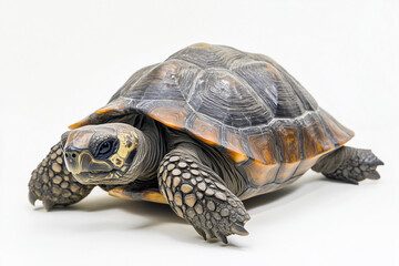 Fototapeta premium Selective focus sea turtle isolated on white background, Portrait of of tortoise on white, Ancient galapagos tortoise.