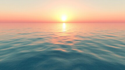 Obraz premium Serene sea sunset reflecting on calm waters, creating a peaceful atmosphere. The serene colors of the sea blend beautifully with the sunset, ideal for relaxation. Ample copy space available.