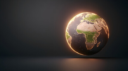 3D rendered globe with glowing lines, showcasing continents and oceans, creating captivating visual effect