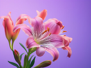 Fototapeta premium Beautiful alstroemeria flower displayed on a colorful backdrop as a banner