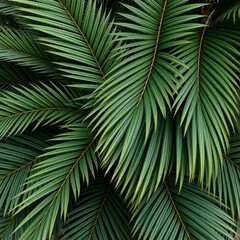 Cluster of mature palm leaves with uniform shape, palm trees, macro photography