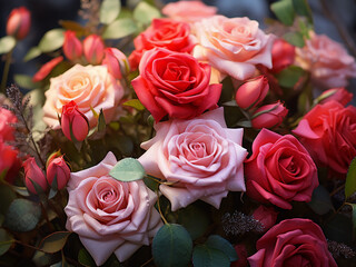 A delightful bouquet of roses and wildflowers in a simple arrangement