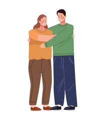 man and woman hugging characters